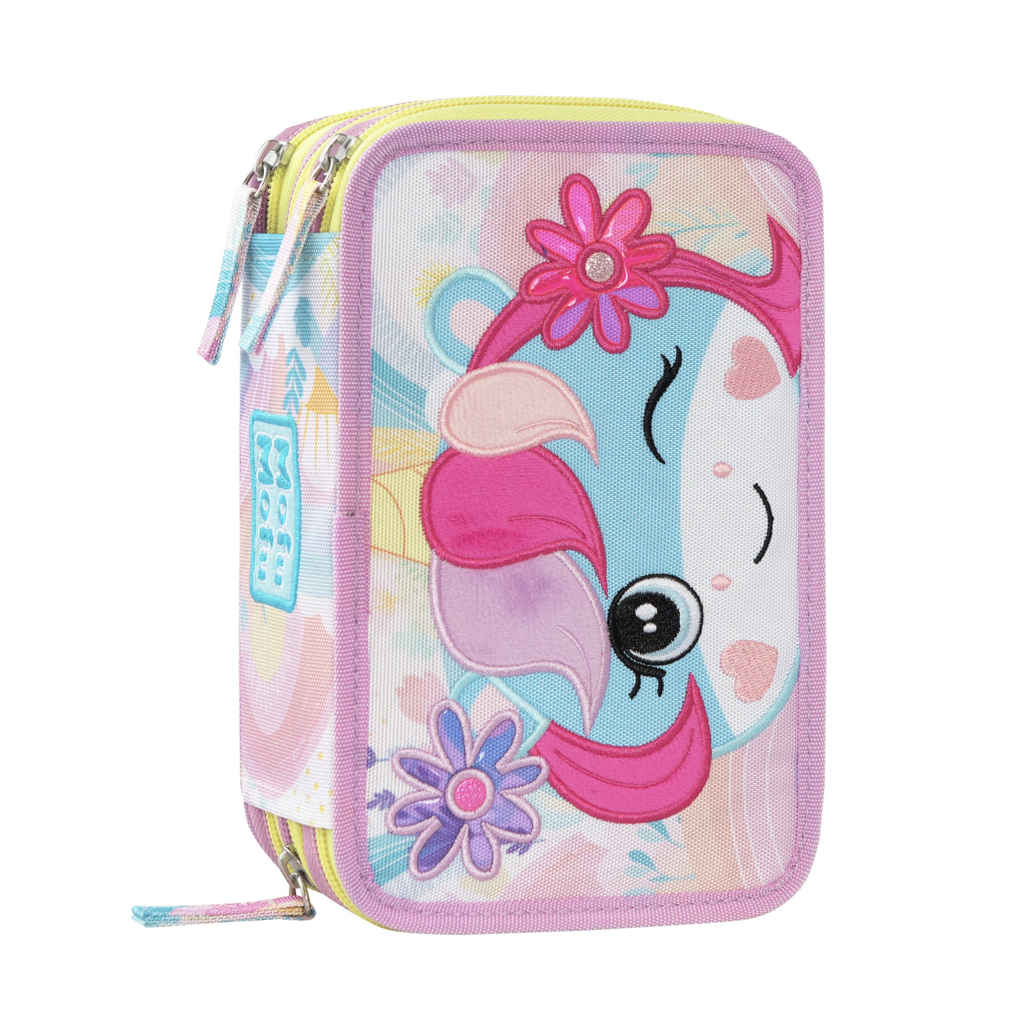 Astuccio 3 zip mofu mofu  unicorno 3 scomparti con 41 accessori scuola - 