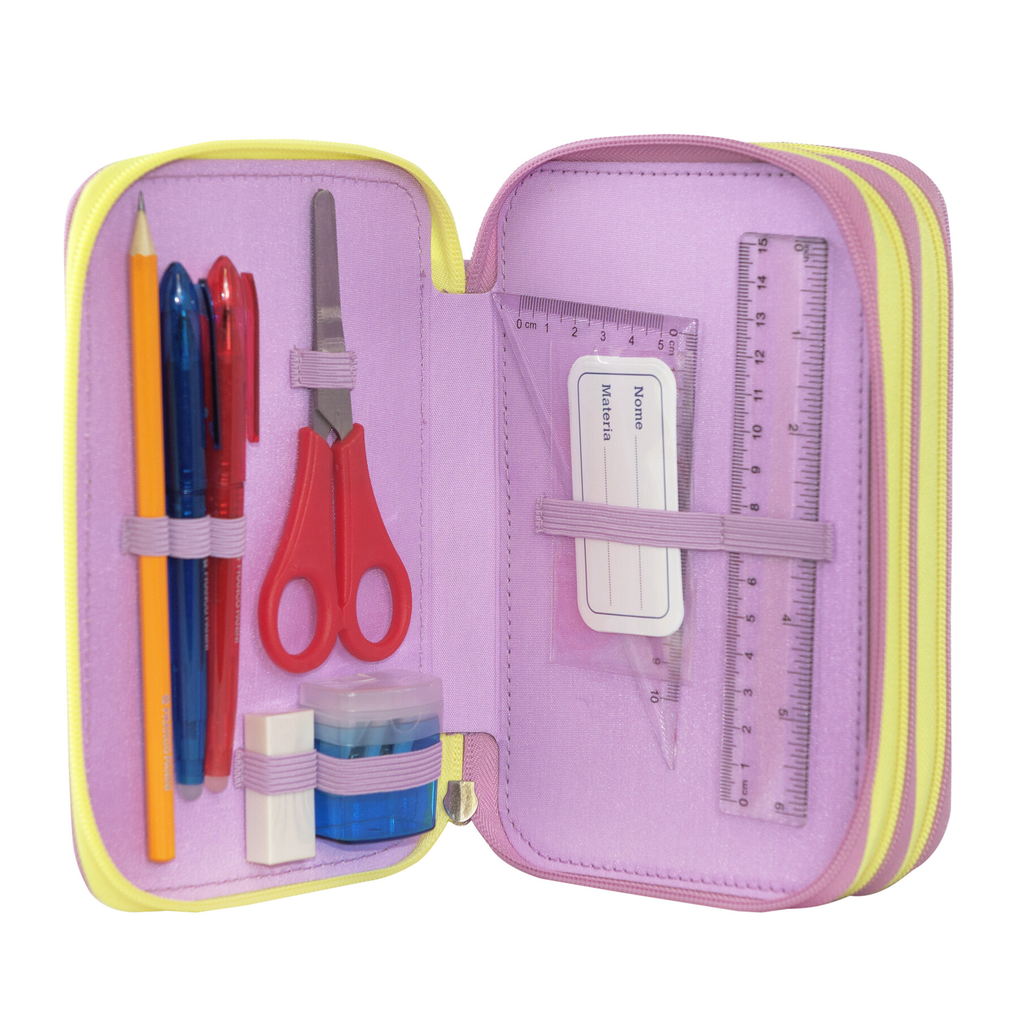 Astuccio 3 zip mofu mofu  unicorno 3 scomparti con 41 accessori scuola - 