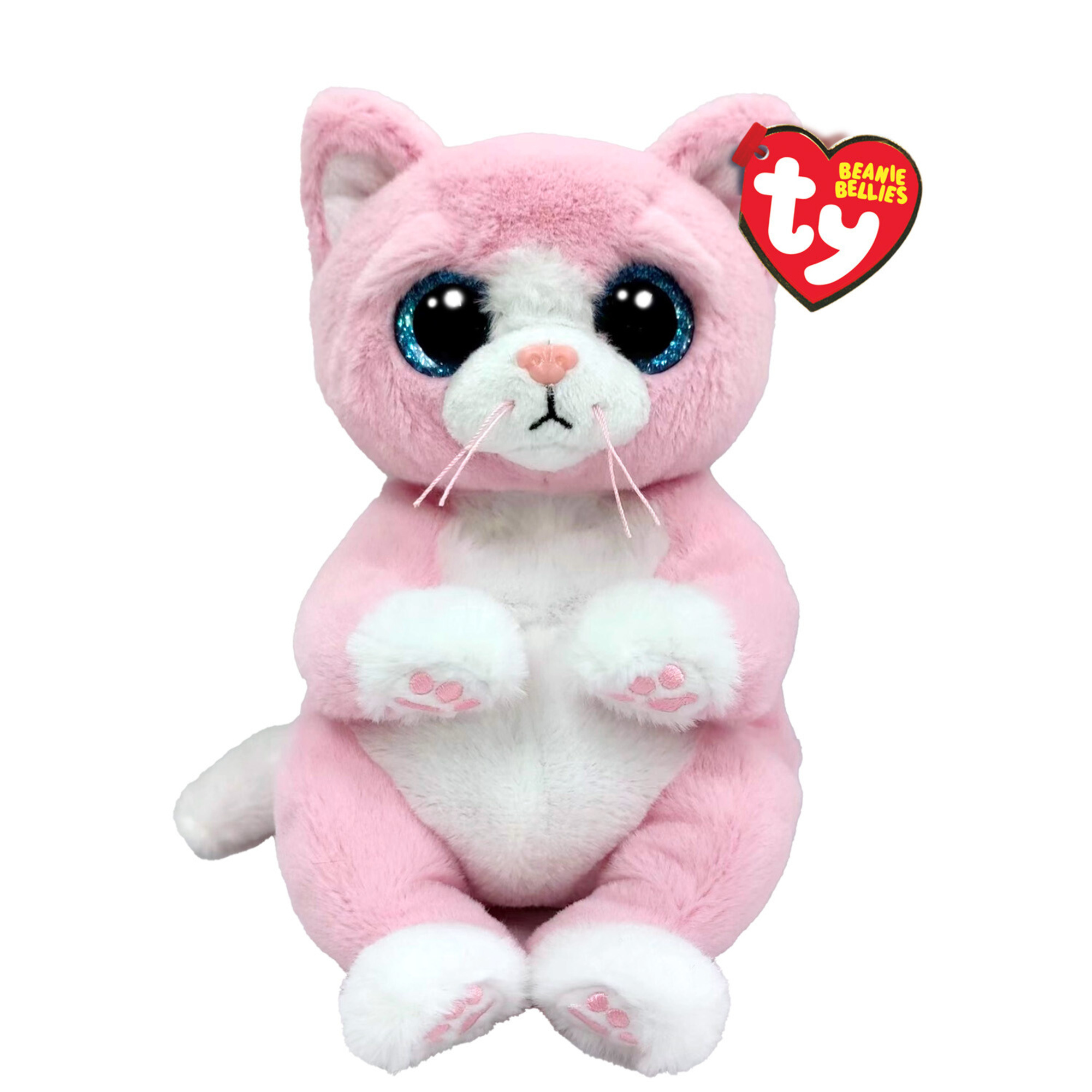 Lillibelle la gattina rosa con gli occhioni azzurri glitter, i coccolosi animaletti di peluche con il pancino morbido originali ty - 20 cm - t41283 - TY