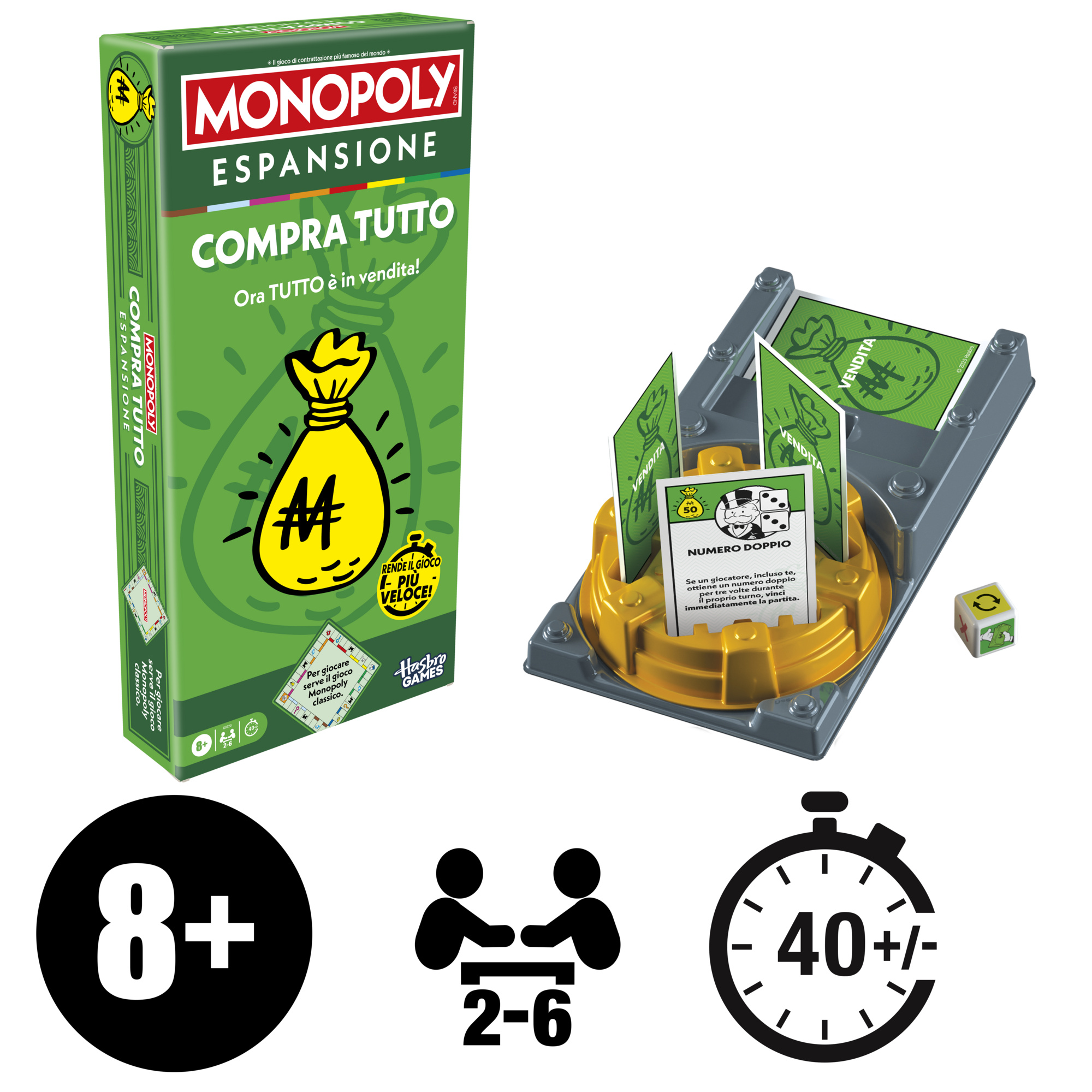 Monopoly, espansione compra tutto -rendi le partite classiche a monopoly ancora più divertenti e veloci - dagli 8 anni in su -2-6 giocatori -| 40 min - MONOPOLY