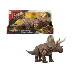 Mattel jurassic world - eotriceratopo gigantic thrashers jw - dinosauro grande con 2 attacchi da coda - Jurassic World