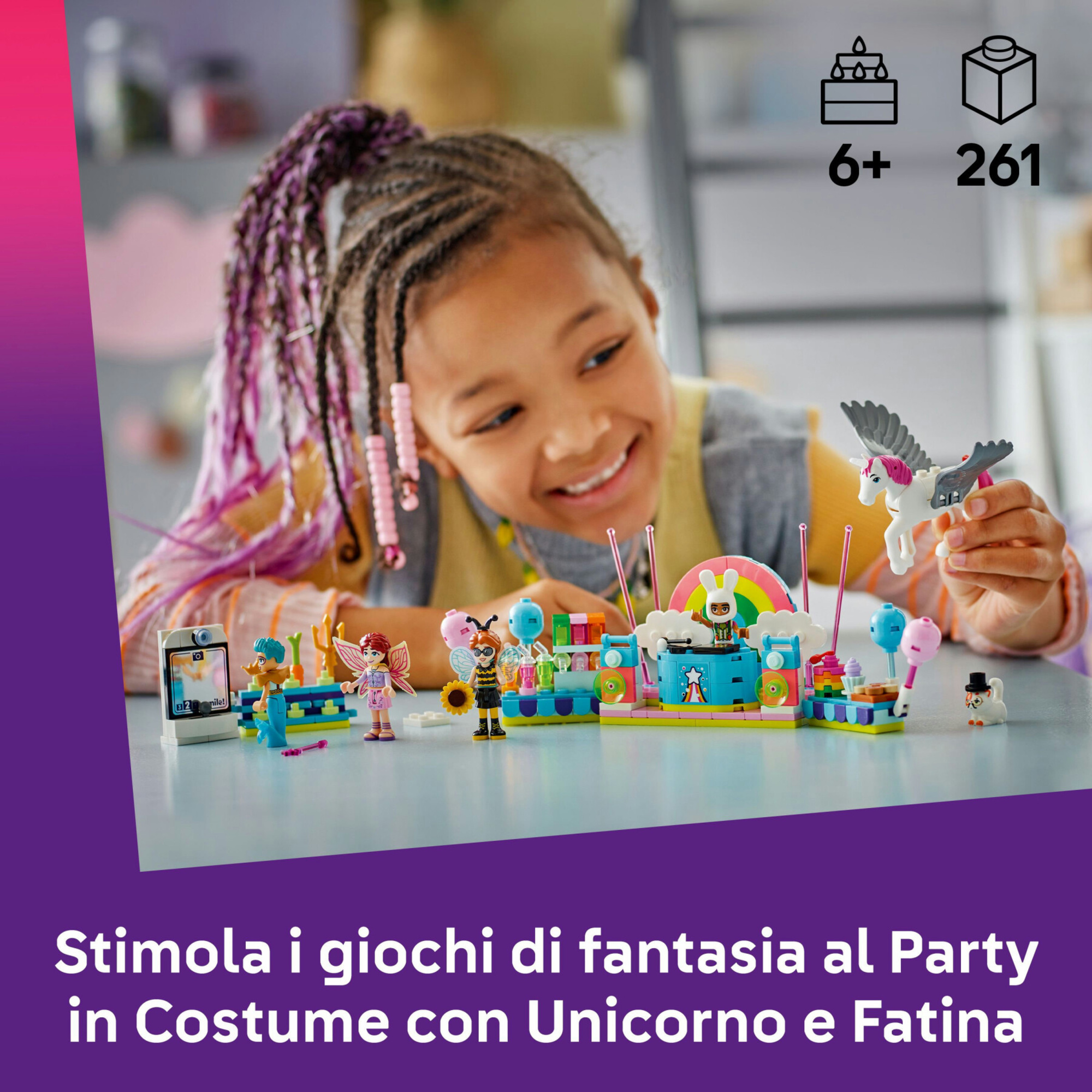 Lego friends 42661 party unicorno fatina: 4 mini bamboline, 2 animali 6+ - LEGO FRIENDS