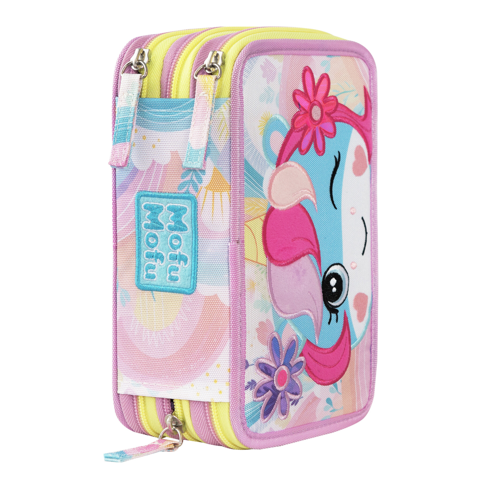 Astuccio 3 zip mofu mofu  unicorno 3 scomparti con 41 accessori scuola - 