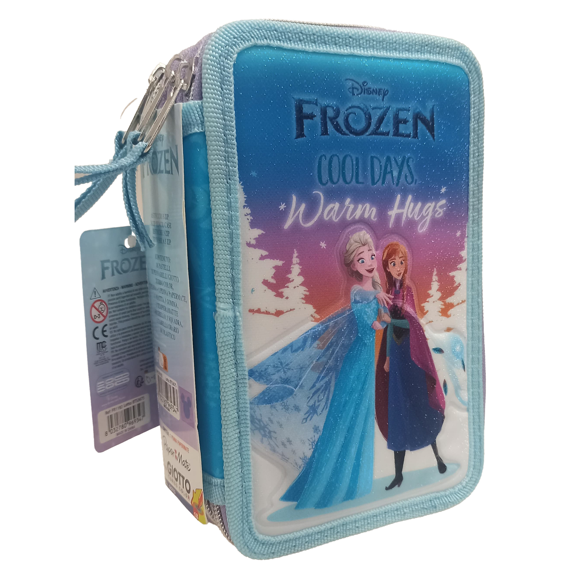 Astuccio 3 zip frozen con cancelleria giotto – completo e colorato - Frozen