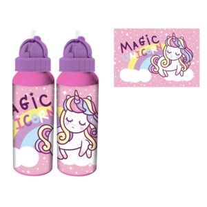 Borraccia alluminio 550 ml con beccuccio - unicorno assortitoa- modello sport - CORIEX