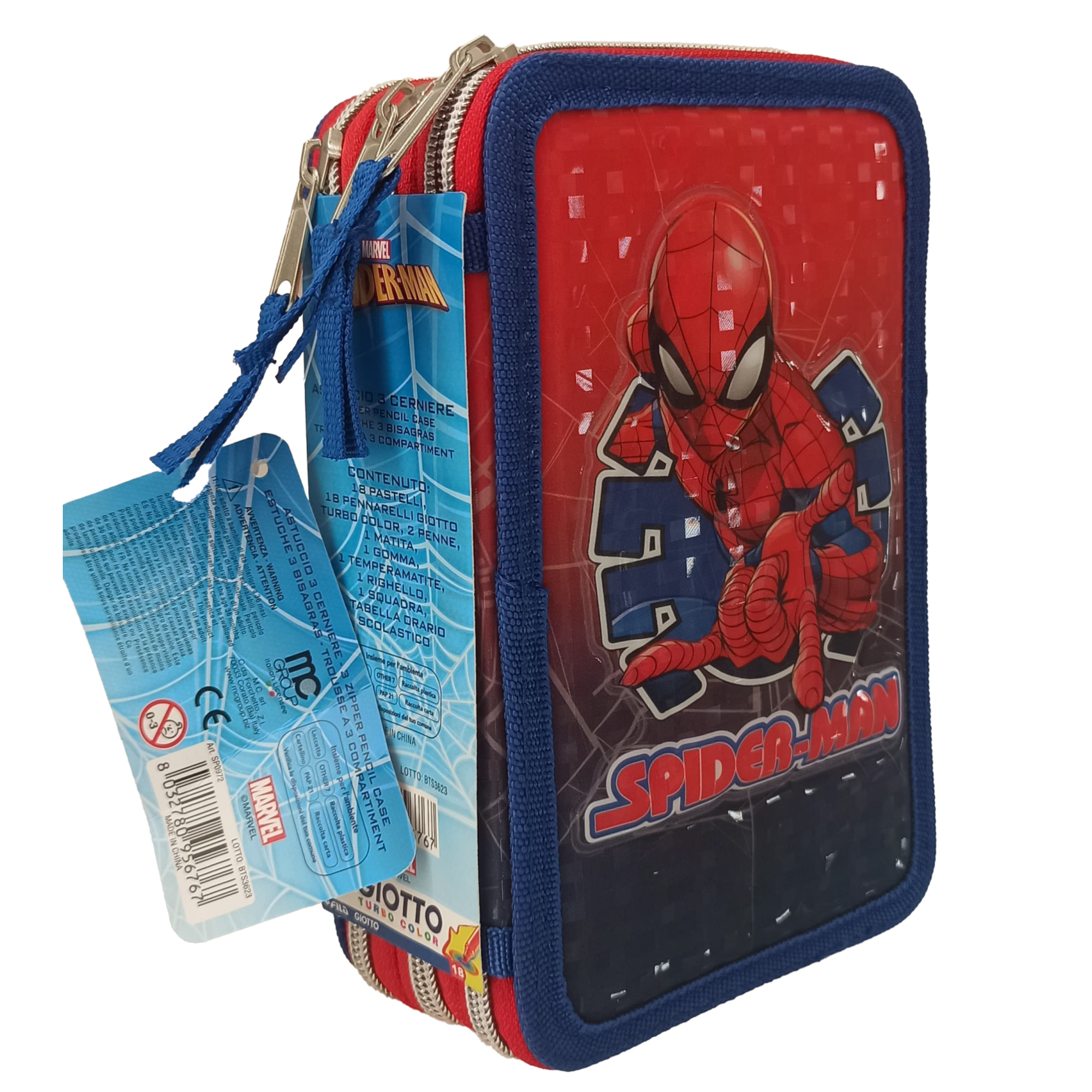 Astuccio 3 zip spiderman con cancelleria giotto – completo e colorato - Spiderman