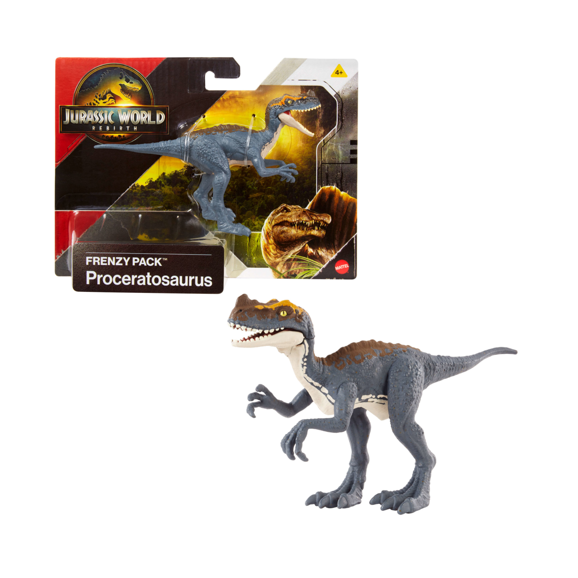 Mattel jurassic world la rinascita - proceratosaurus frenzy, dinosauro snodato con design ispirato al film e articolazioni mobili - Jurassic World