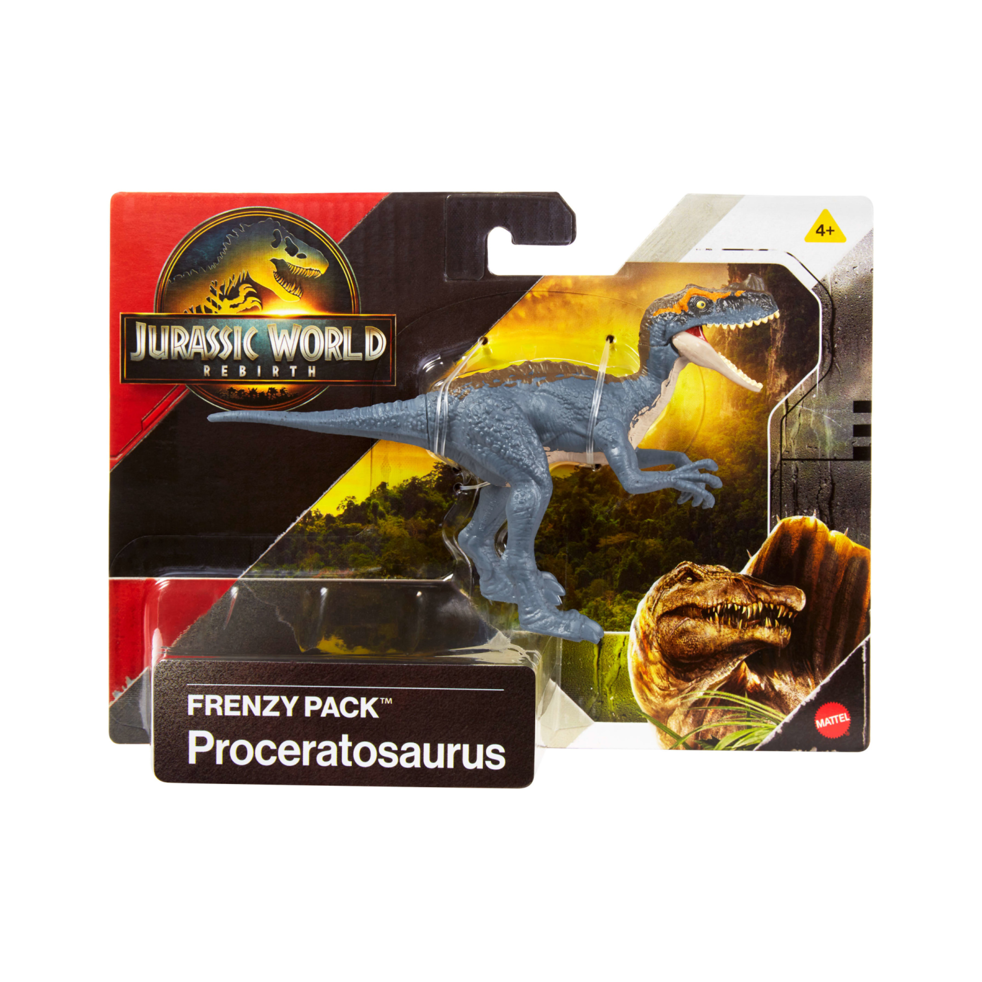 Mattel jurassic world la rinascita - proceratosaurus frenzy, dinosauro snodato con design ispirato al film e articolazioni mobili - Jurassic World