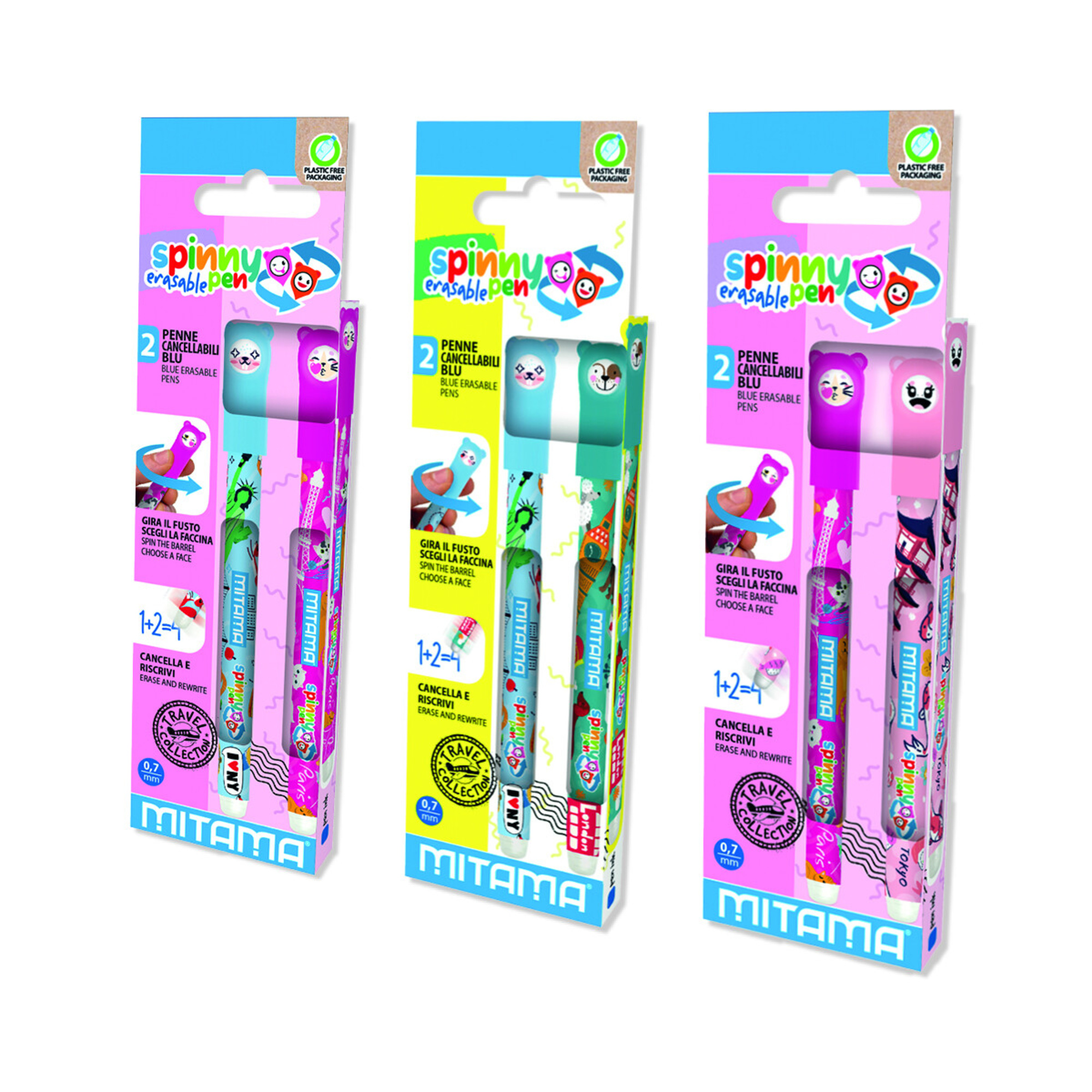 Mitama - spinny pen travel cancellabile 0.7 mm - pack 2 pz assortito - MITAMA