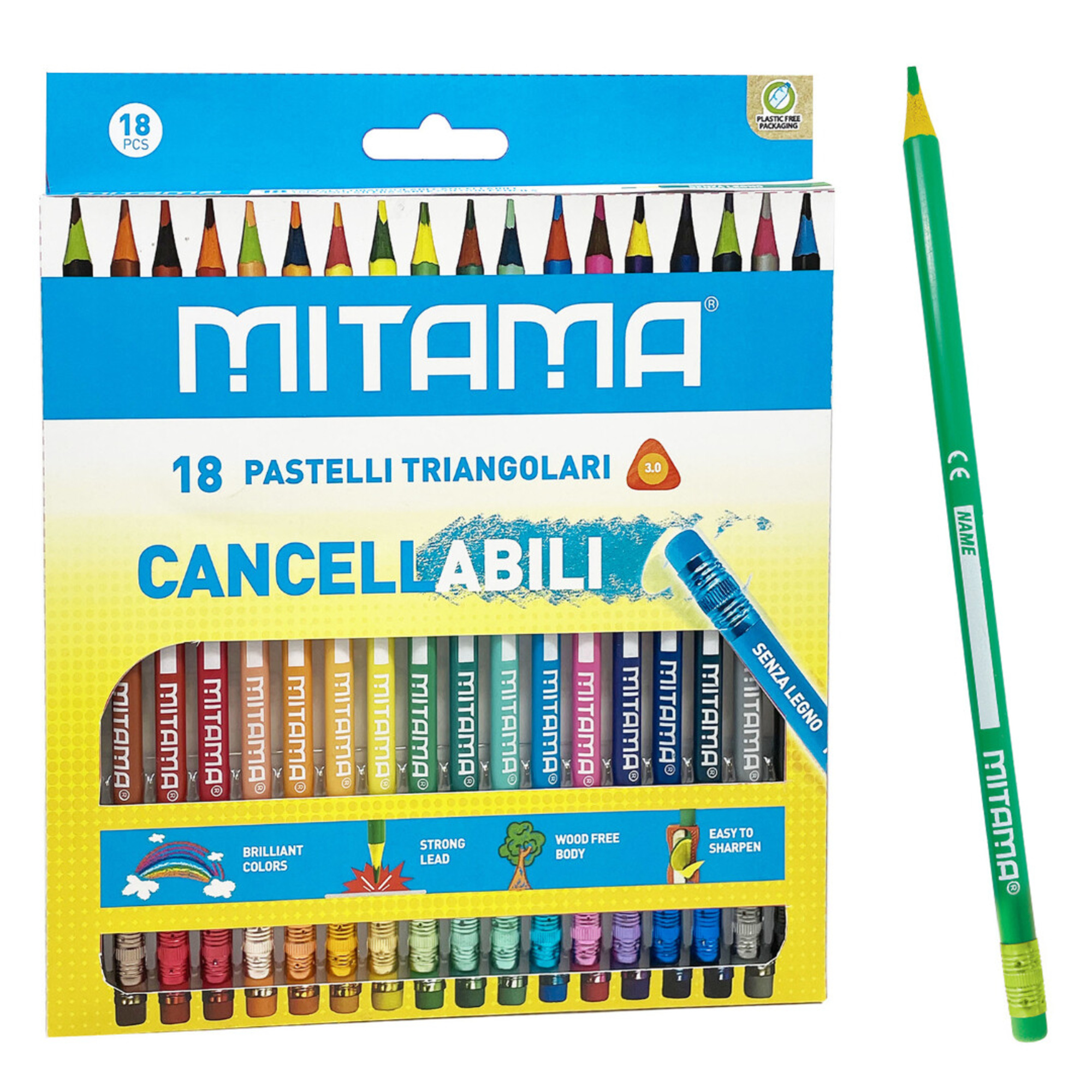 Pastelli cancellabili mitama triang. laccat, mina 2.8, c/gomma, scat. 18 pz - MITAMA