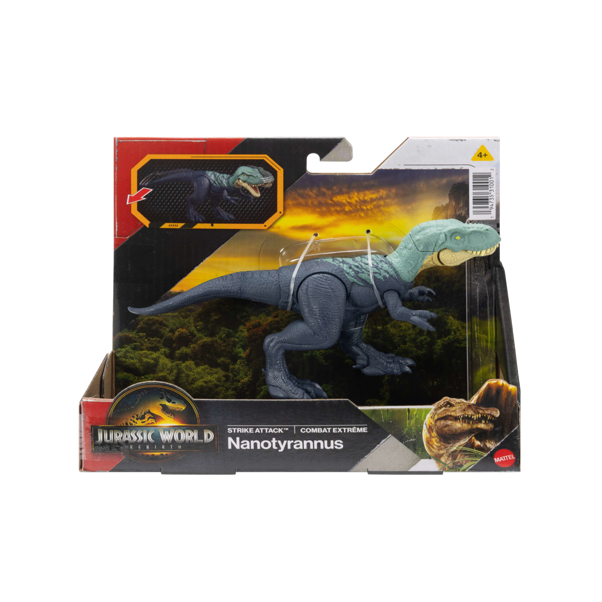Mattel jurassic world la rinascita - nanotyrannus attacco fatale, dinoasuro snodato con azione a colpo singolo inclusa, design ispirato al film - Jurassic World