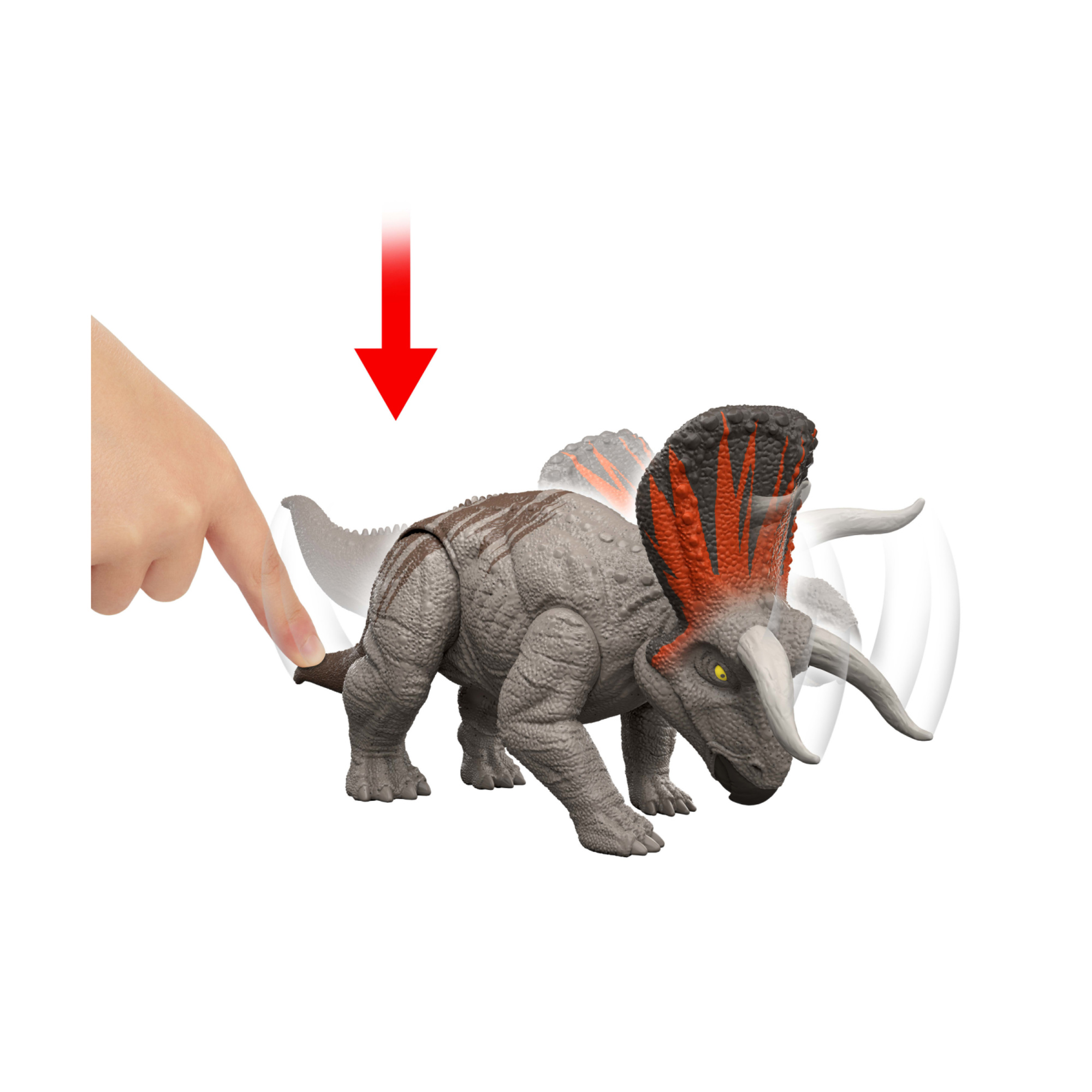 Mattel jurassic world la rinascita - zuniceratopo attacco fatale, dinoasuro snodato con azione a colpo singolo inclusa, design ispirato al film - Jurassic World