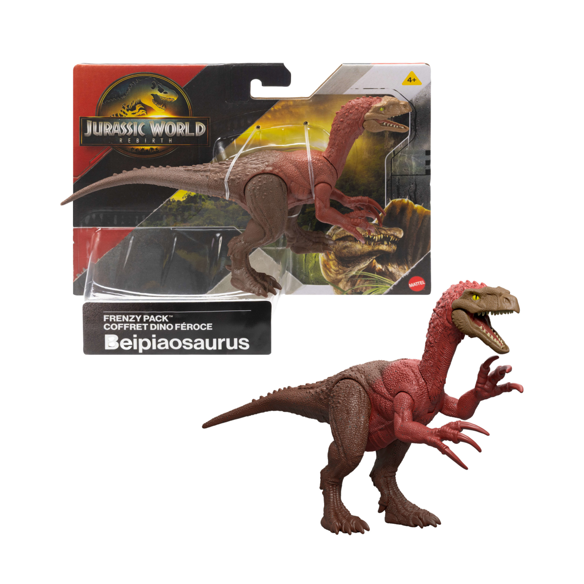 Mattel jurassic world la rinascita - beipiaosaurus frenzy, dinosauro snodato con design ispirato al film e articolazioni mobili - Jurassic World