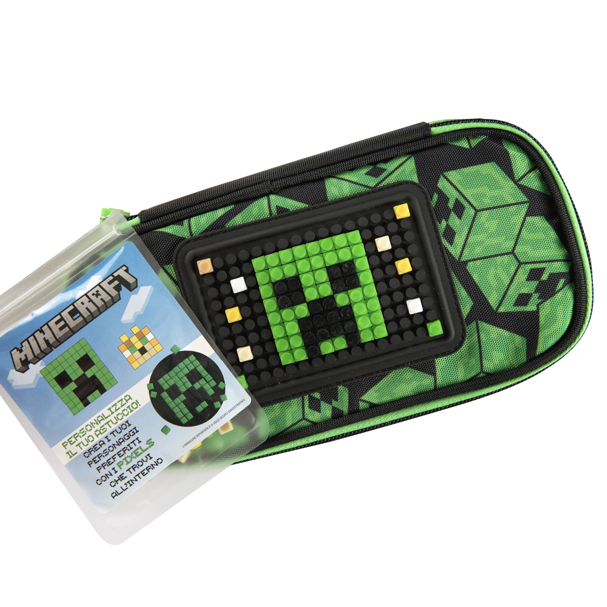 Astuccio ovale minecraft con chiusura zip e divisorio interno - MINECRAFT