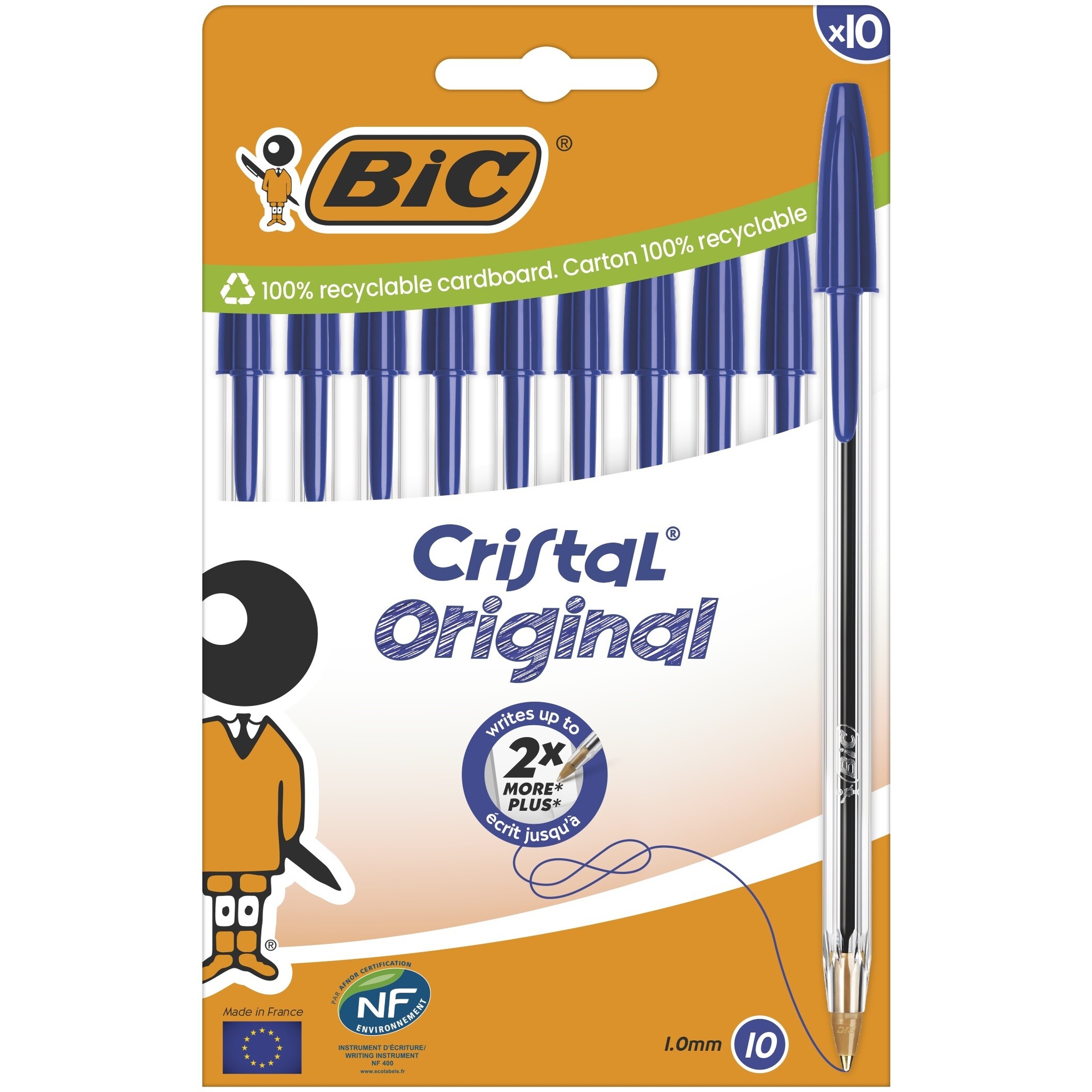 Bic cristal - penne a sfera blu (10 pz) punta 1.0 mm - MITAMA